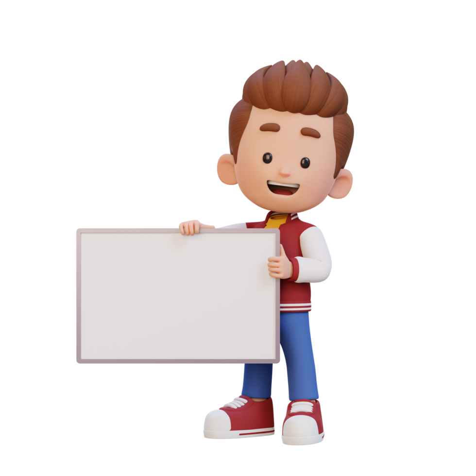 3D kid character holding a blank placard png