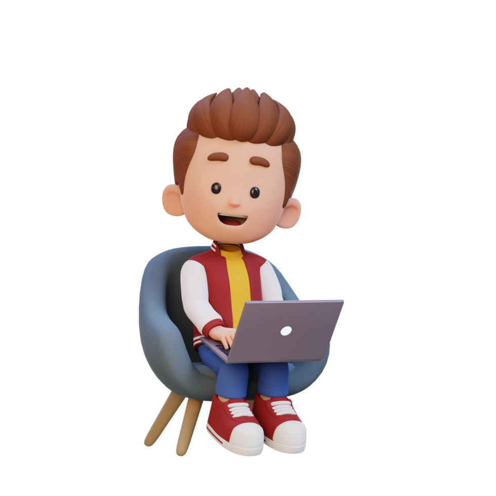 3D kid Character working on a Laptop png