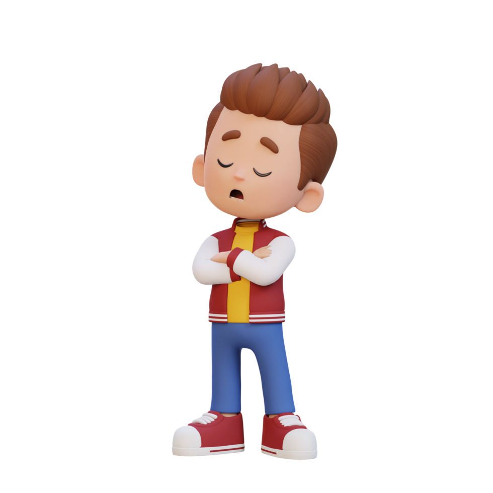 3D cute kid character rejection pose png