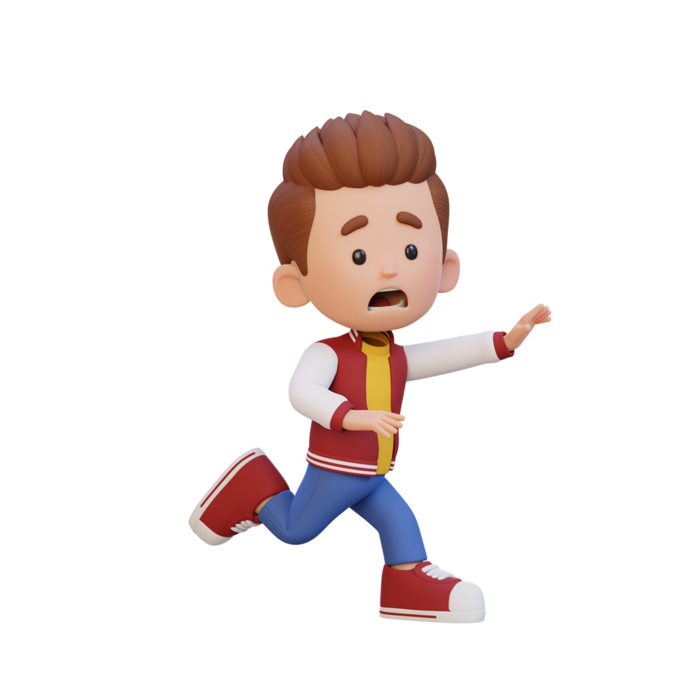 3D cute boy scary run png