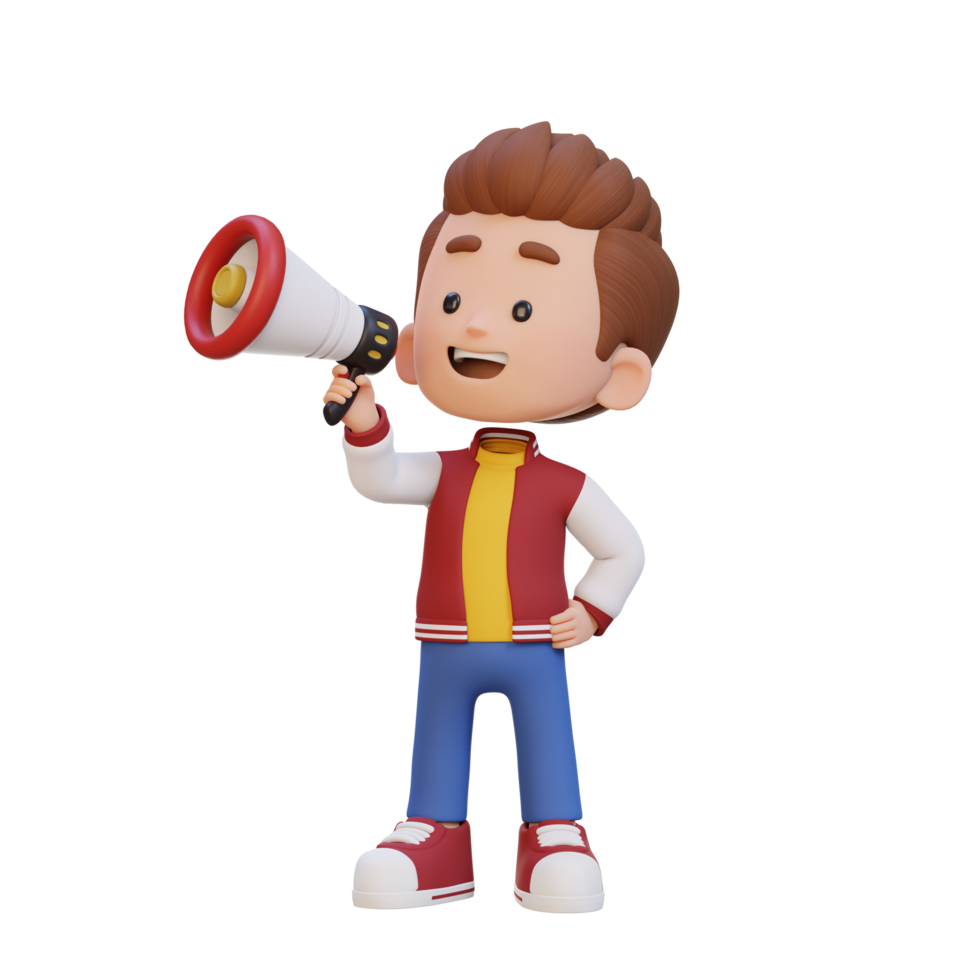 3D cute kid Character talking on Megaphone png