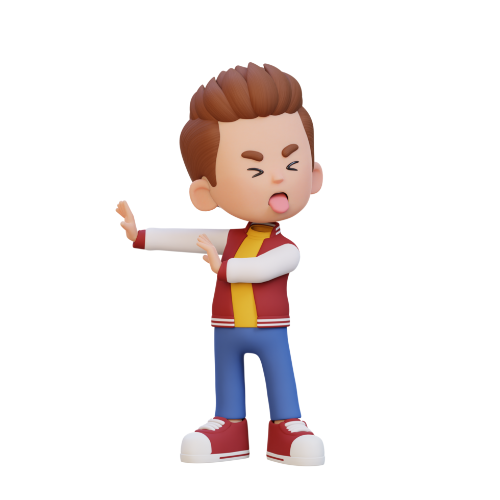 3D cute kid character rejection pose png