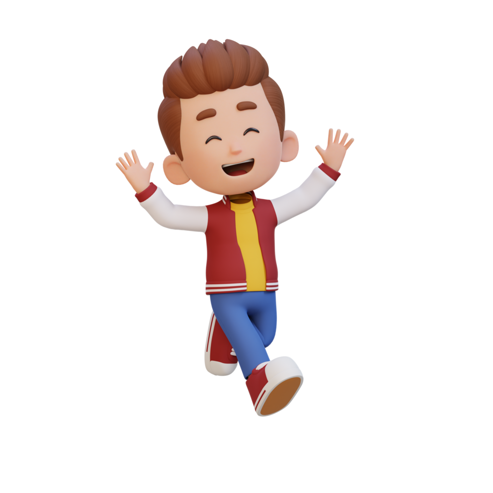 3D cute boy in jumping pose png