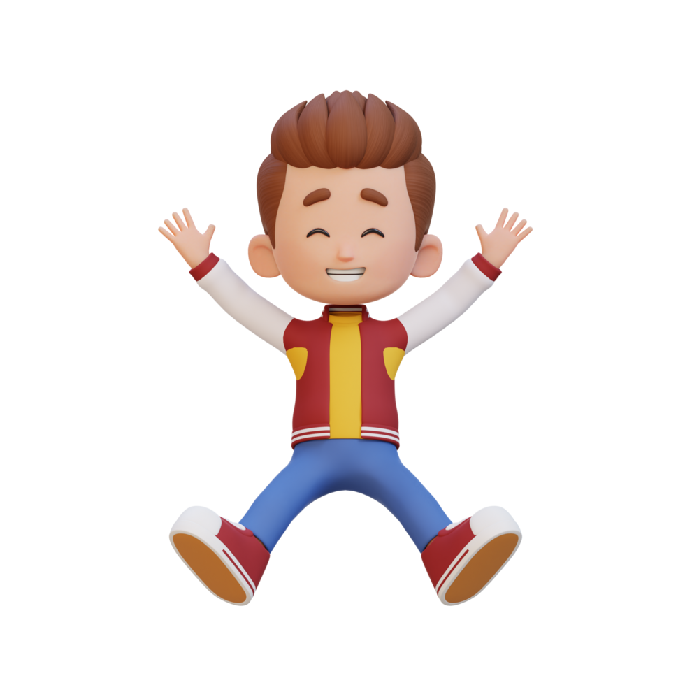 3D cute boy in jumping pose png