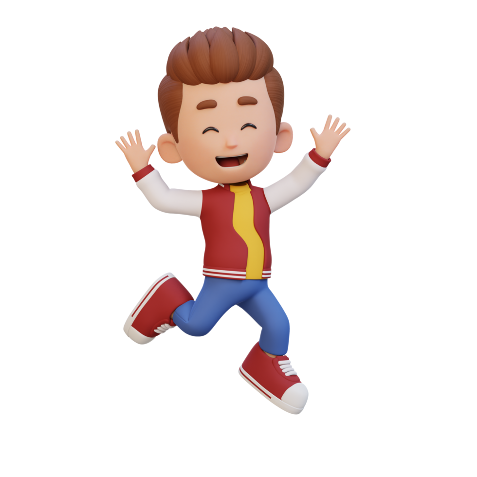 3D cute boy in jumping pose png