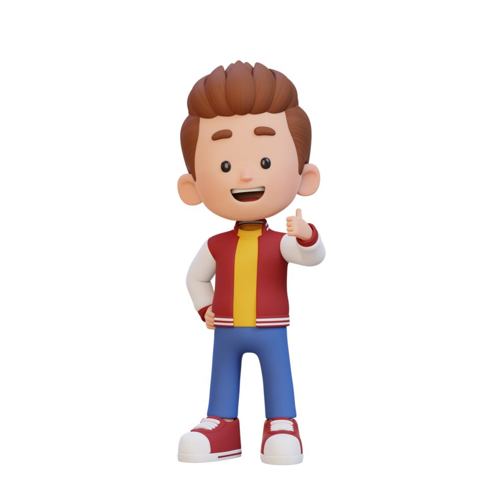 3D kid character give a thumb up with cute happy face png