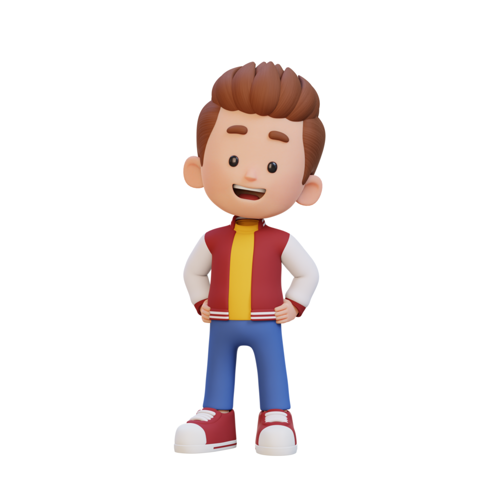 3D cute kid character in confident pose hand on hip png
