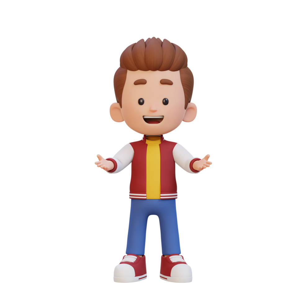 3D kid character in talking and explaining pose png