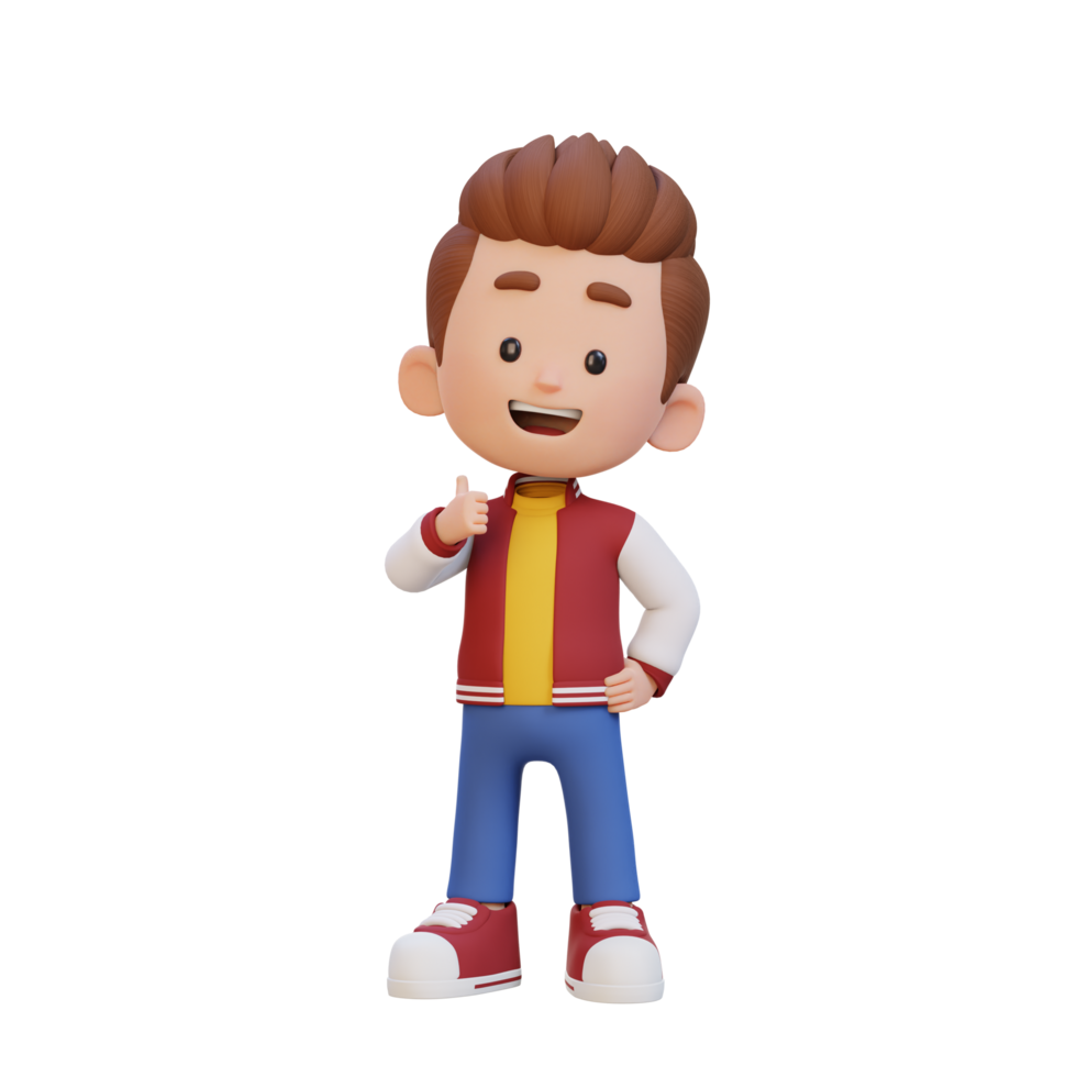 3D kid character give a thumb up with cute happy face png