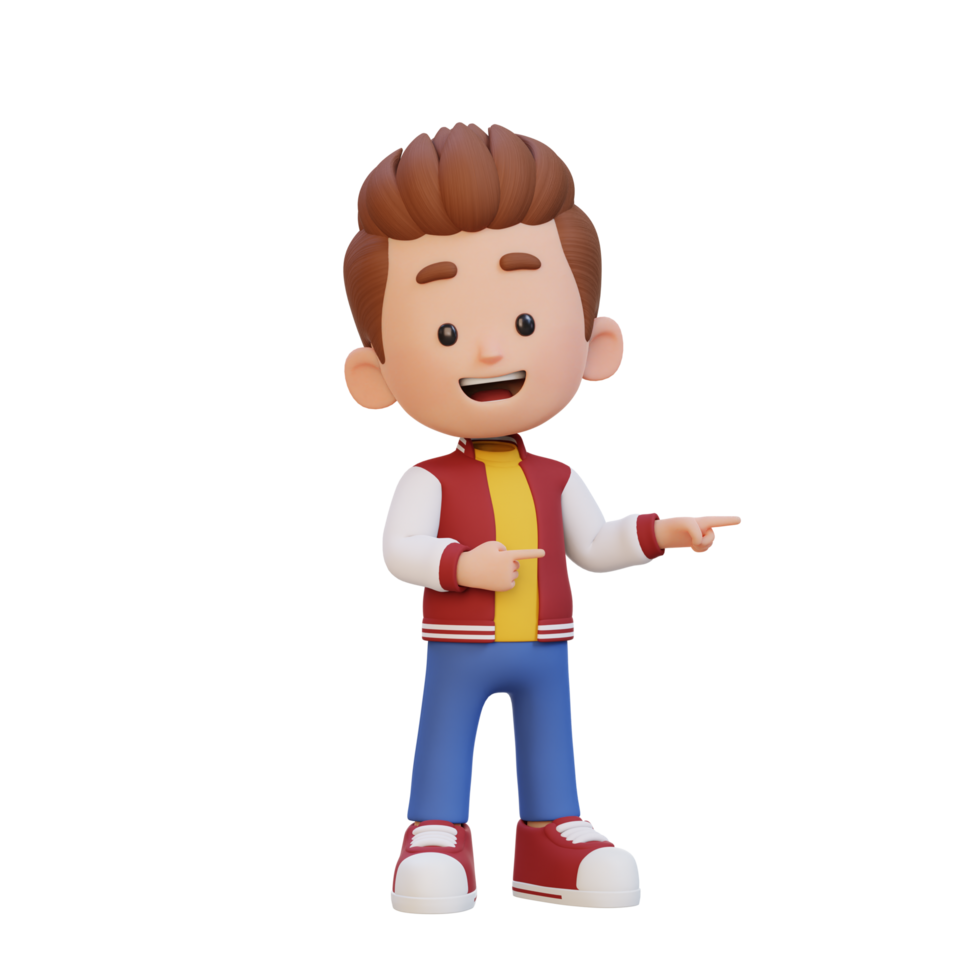 3D cute kid pointing hand to the side png