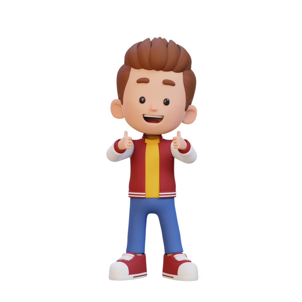 3D kid character give a thumbs up with cute happy face png