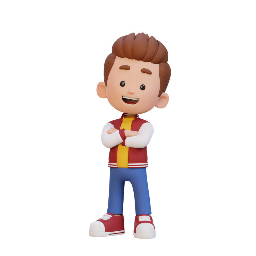 3D cute kid character in confident pose crossed hand png