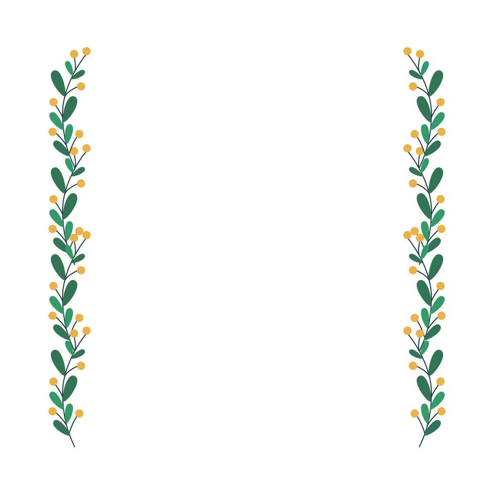 Christmas frame with tree branch and yellow berries, leaves. vector