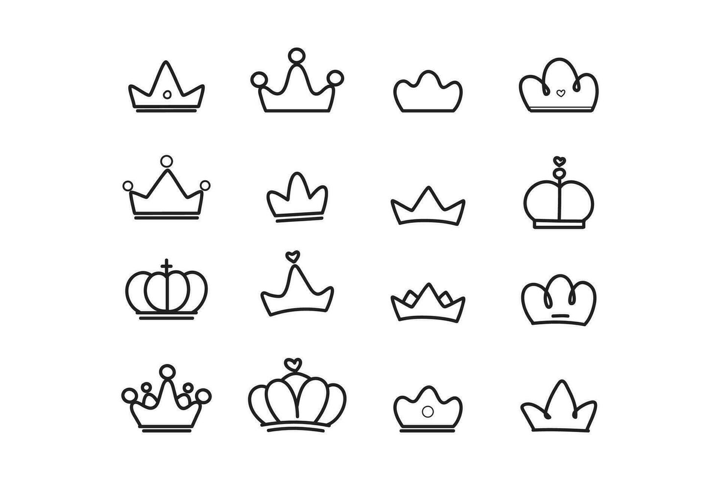 Crown hand draw doodle set queen and king sign logo design vector