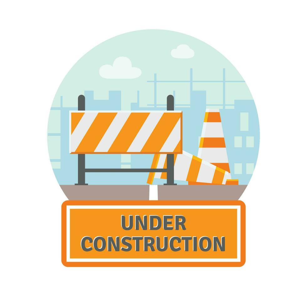 under construction sign with orange and white construction cones vector