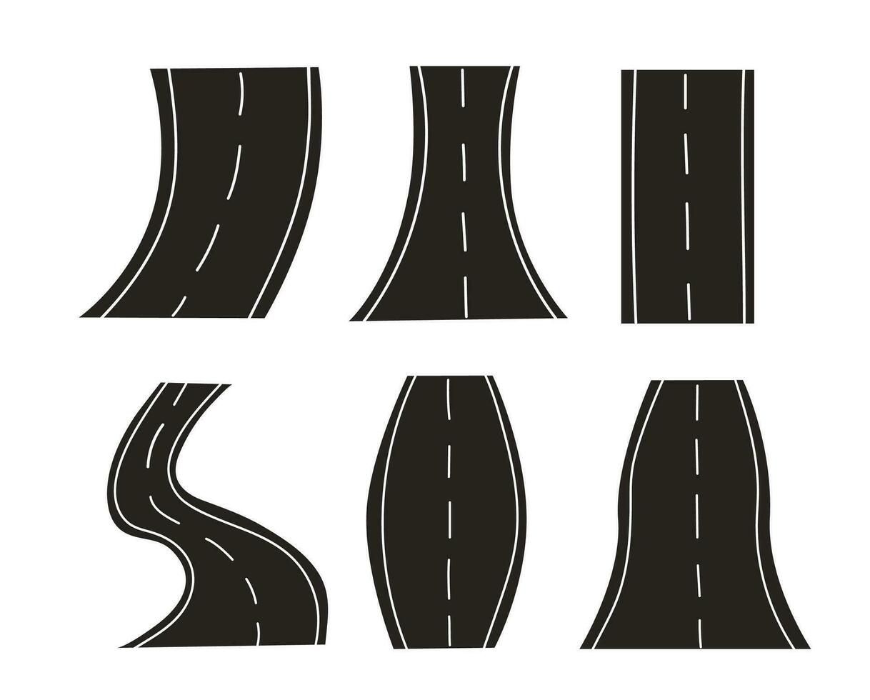 conjunto de doblar carreteras y carreteras aislado en blanco antecedentes. logo, icono, pegatina, firmar camino forma. vector plano ilustración.