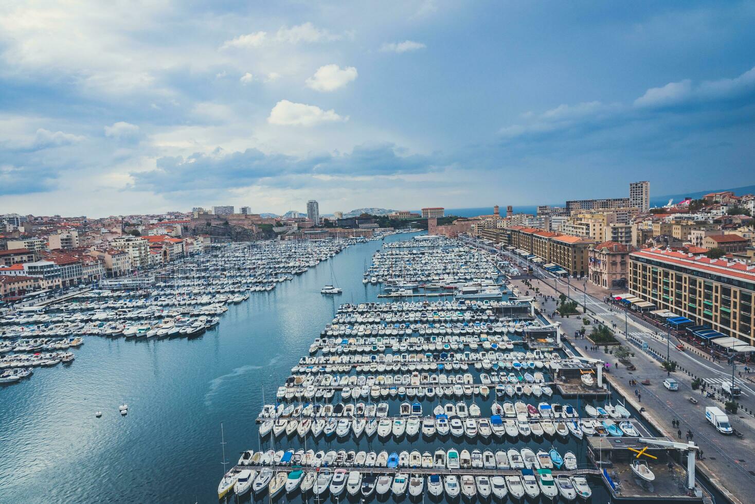 MARSEILLE, FRANCE - NOV 12, 2021 - Aerial view of Marseille Vieux Port photo