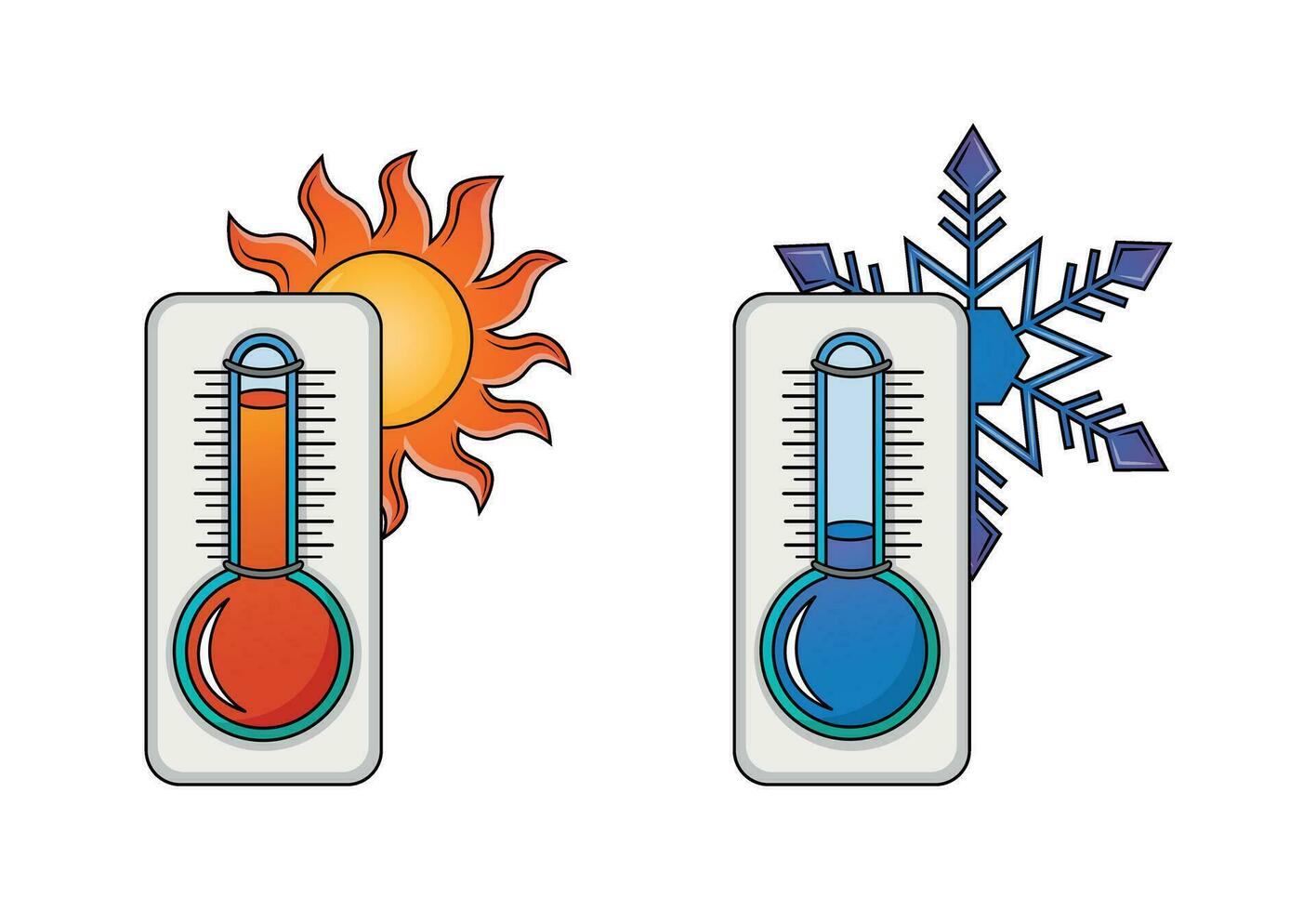 Icons meteorological thermometers with sun and snowflake vector