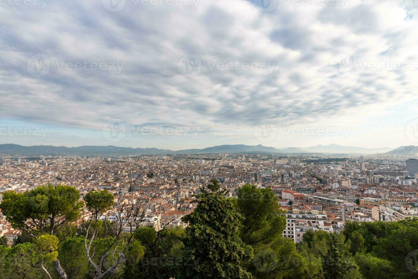 Fluffy clouds over the city photo
