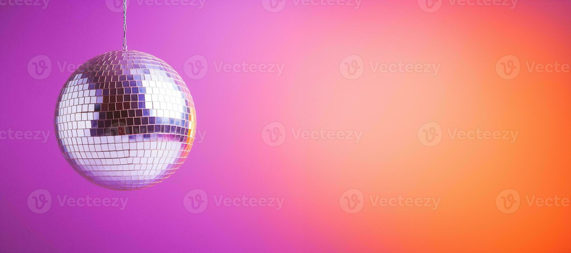 AI generated Generative AI, Disco shiny  ball, party reflecting colorful lights for music broadcast, night clubs, musical banners photo