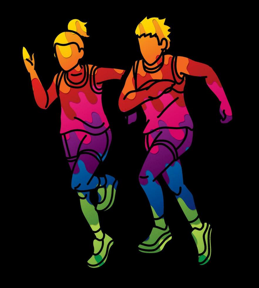 Children Running Boy and Girl Playing Together Exercise Runner Jogging vector