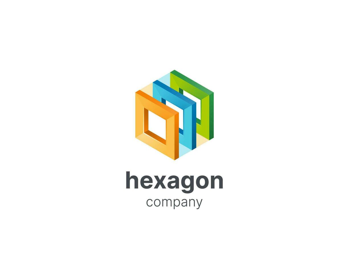 Colorful hexagon with three different color business logo, hand drawn logo, vector art, perfect for any business industry looking for a modern logo template