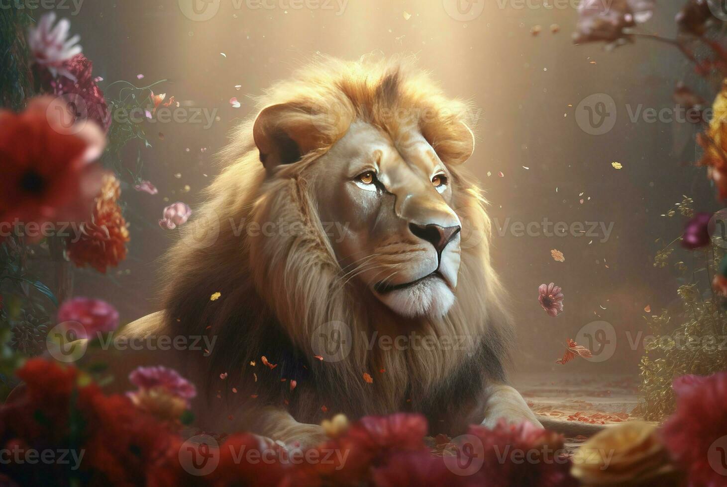Lion flower curtains wallpapers in sun light. Generate Ai photo