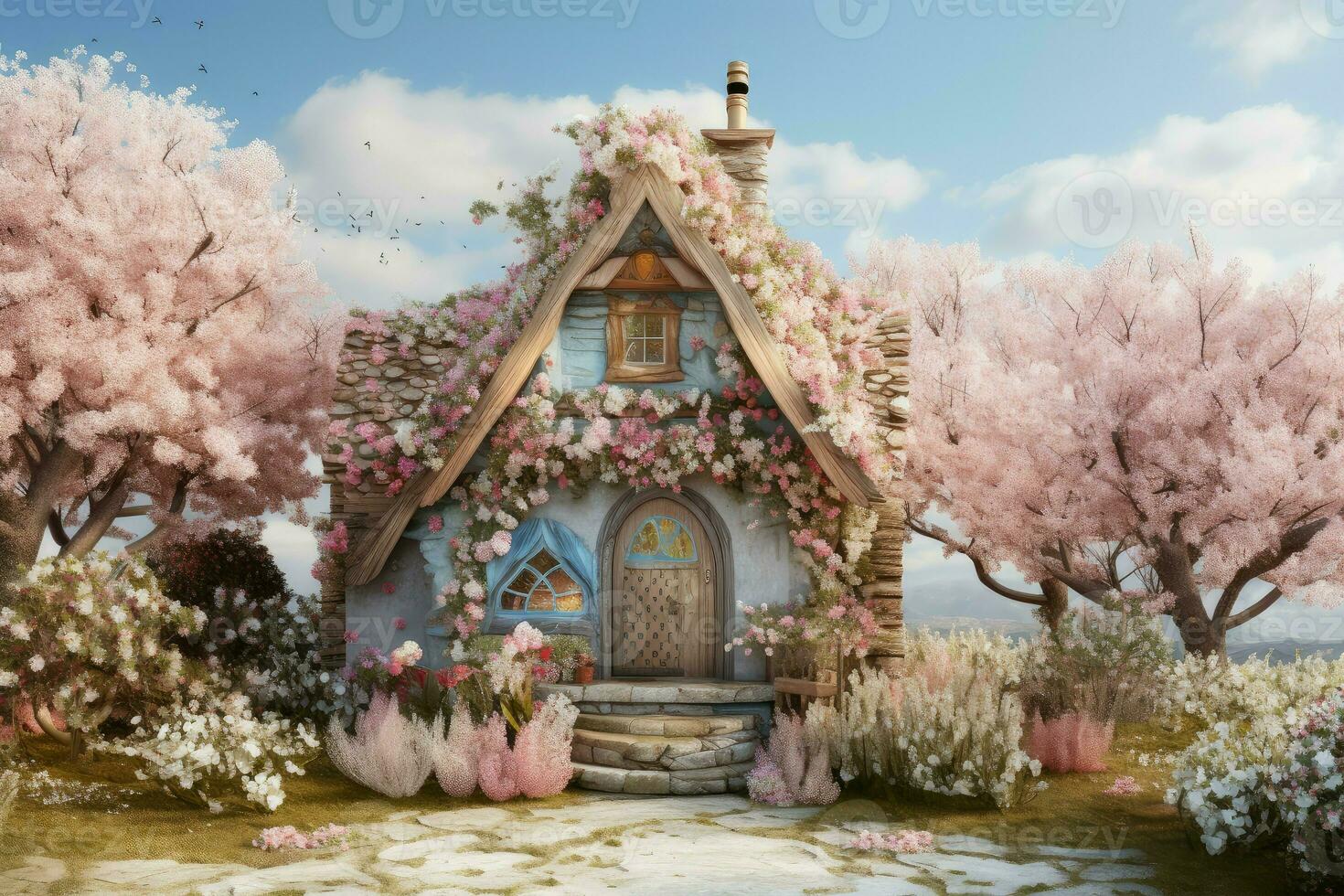 Tranquil Beautiful house on tree. Generate Ai photo