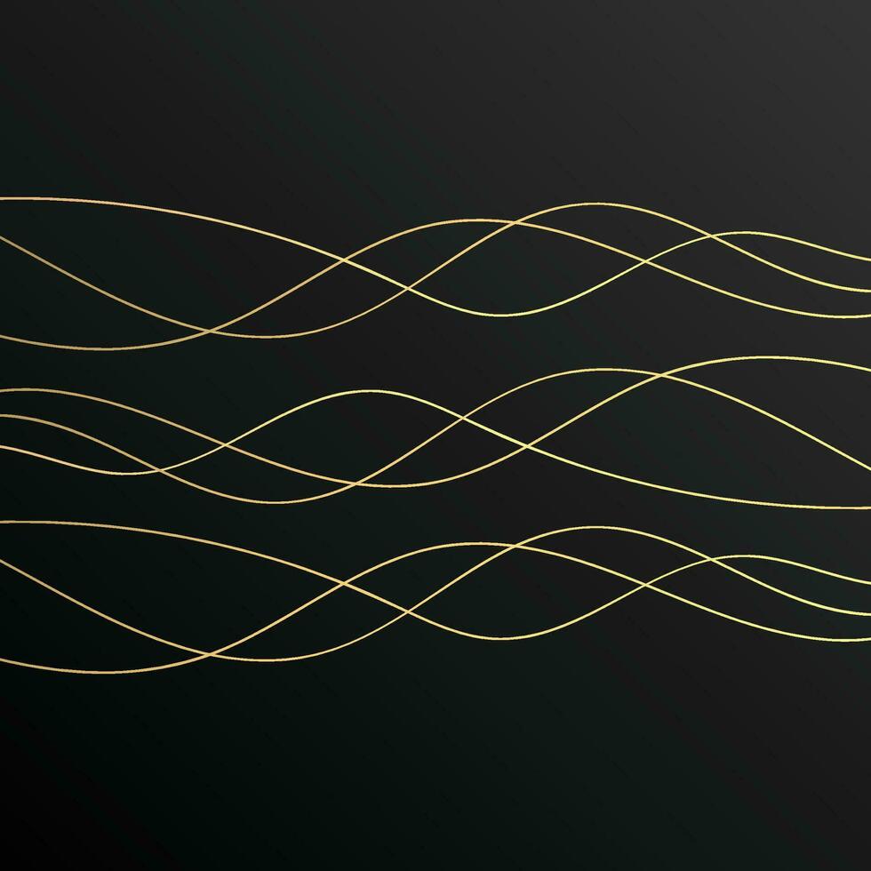 Dark Black Background With Random Luxury Golden Line Wave vector
