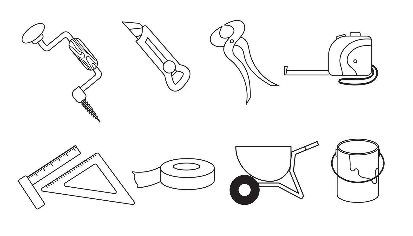 Thin Line Version of Set of Working Tools Icon. Carpentry tools vector isolated on white background