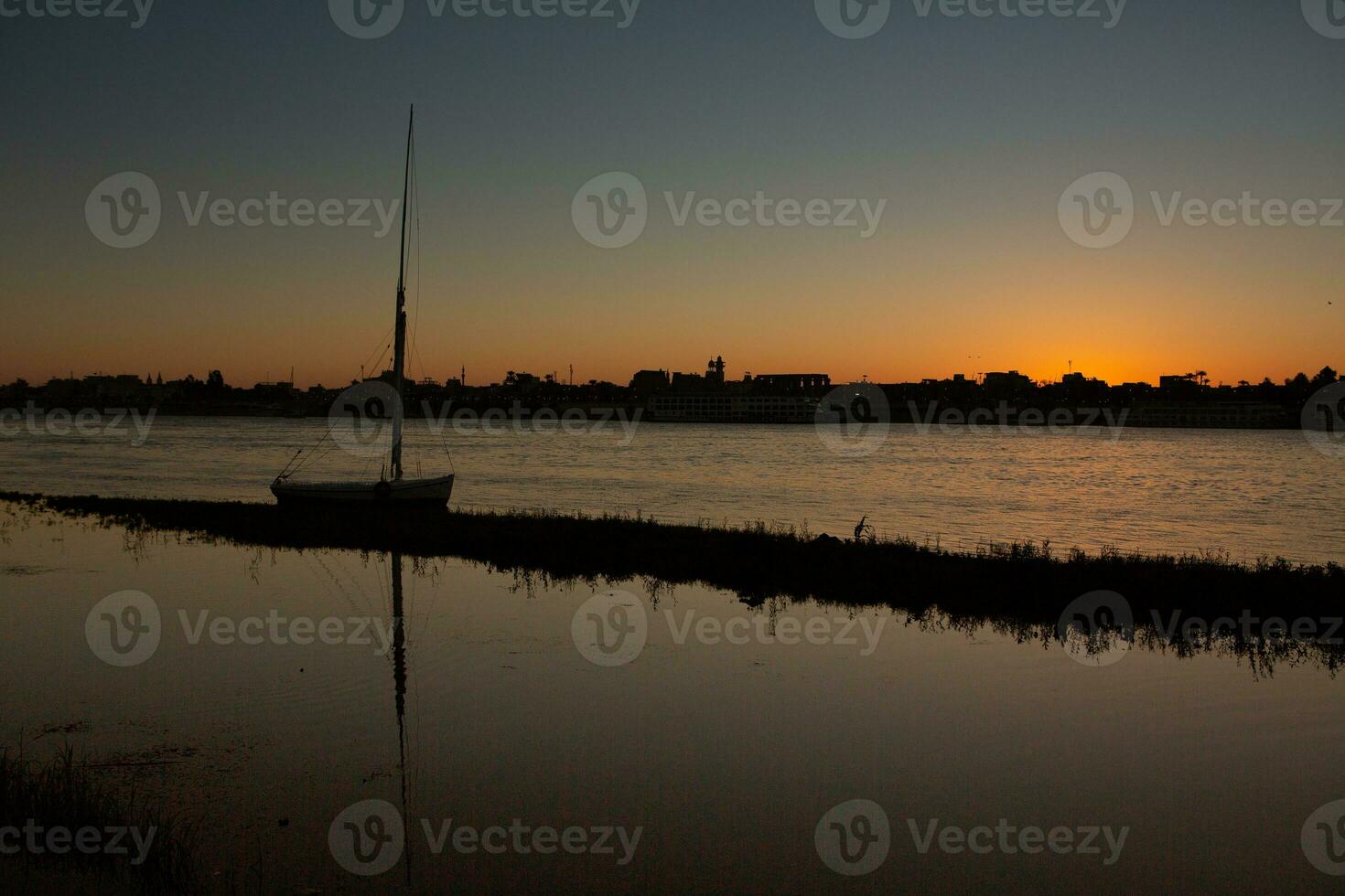 Nile the longest river in Africa. Primary water source of Egypt. Landscape with clear water river. photo
