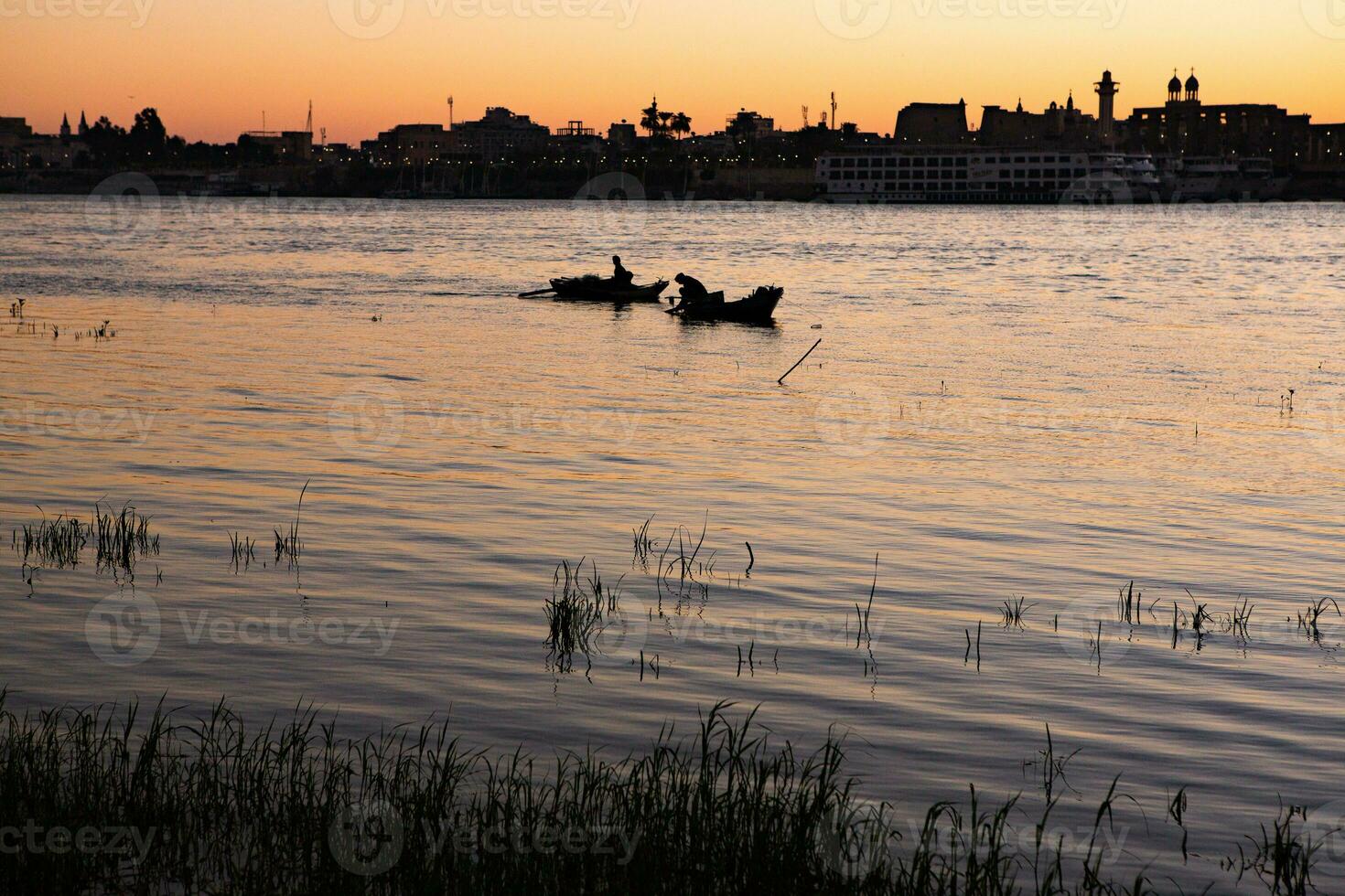 Nile the longest river in Africa. Primary water source of Egypt. Landscape with clear water river. photo