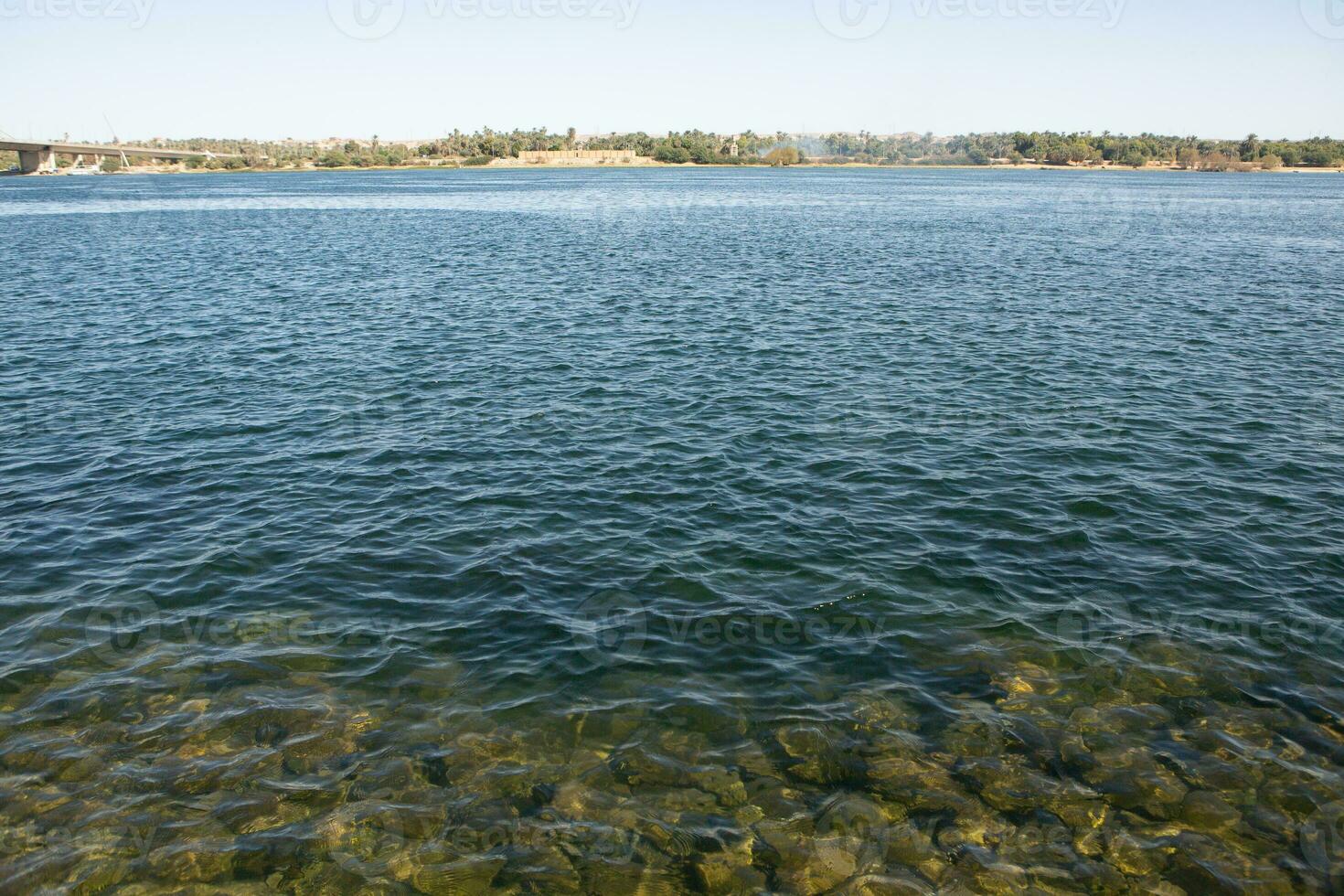 Nile the longest river in Africa. Primary water source of Egypt. Landscape with clear water river. photo