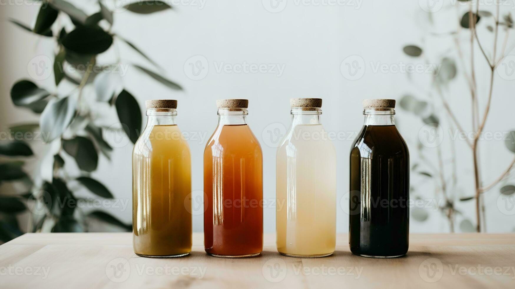 AI generated Generative AI, Homemade fermented kombucha drink, healthy tea, natural probiotic flavored drink photo