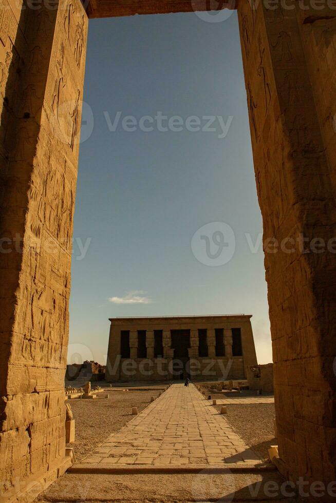Dendera Temple complex in Egypt. Hieroglypic carvings on wall at the ancient egyptian temple. photo