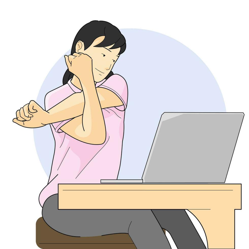 Girl stretching arm tired from work need to rest vector