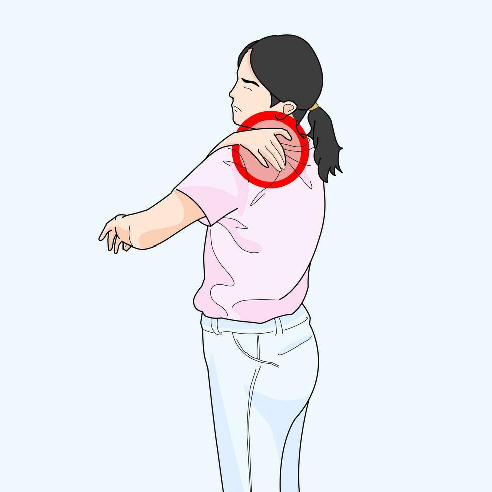 mujer sufrimiento hombro dolor brazo esguince lesionado vector