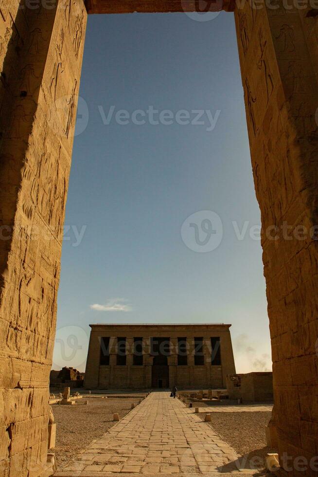 Dendera Temple complex in Egypt. Hieroglypic carvings on wall at the ancient egyptian temple. photo