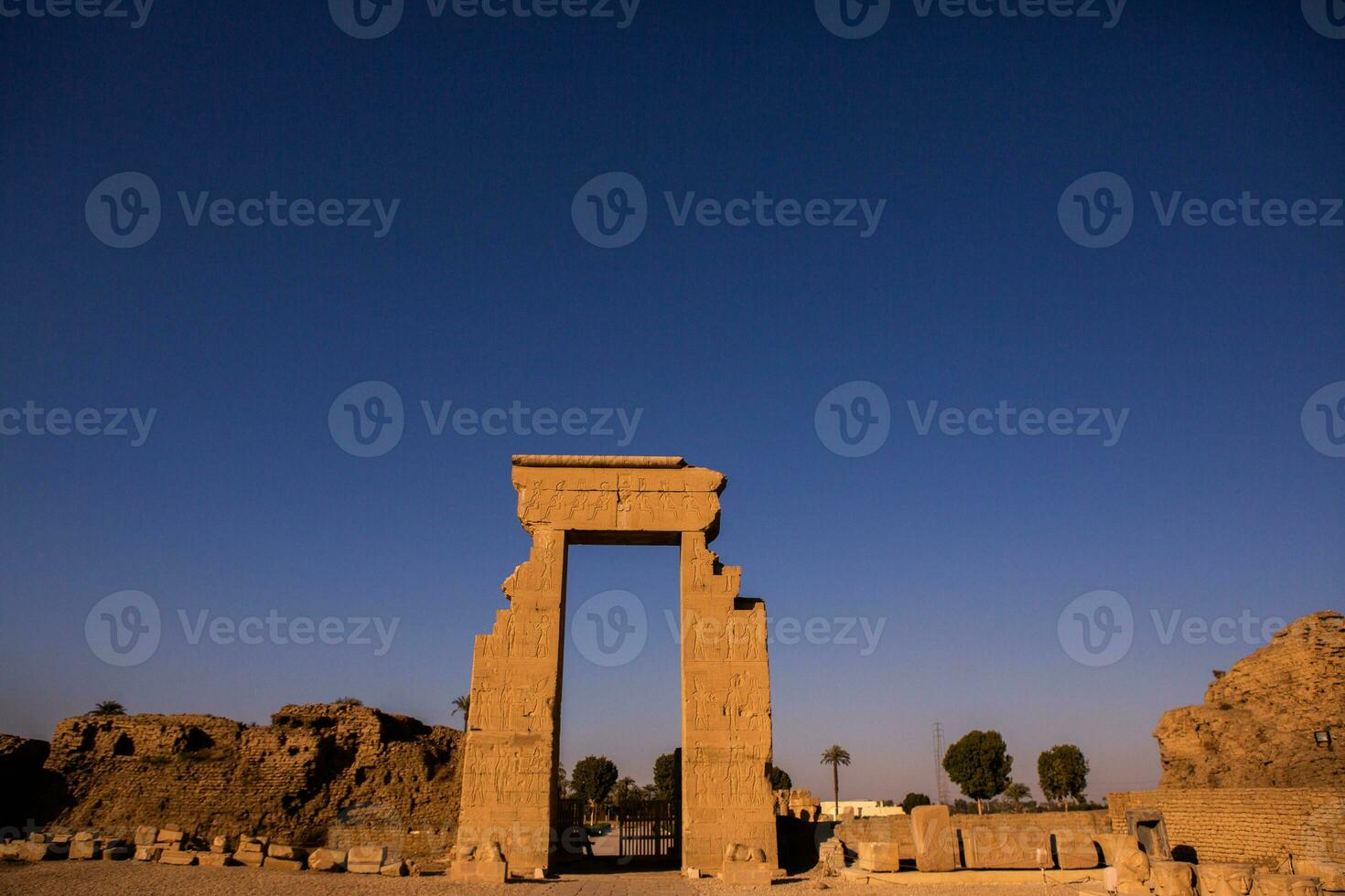 Dendera Temple complex in Egypt. Hieroglypic carvings on wall at the ancient egyptian temple. photo