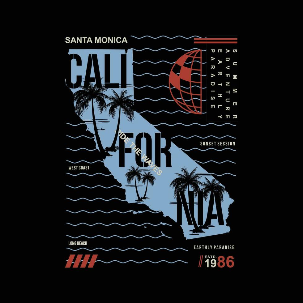 santa monica california urban street, graphic design, typography vector illustration, modern style, for print t shirt