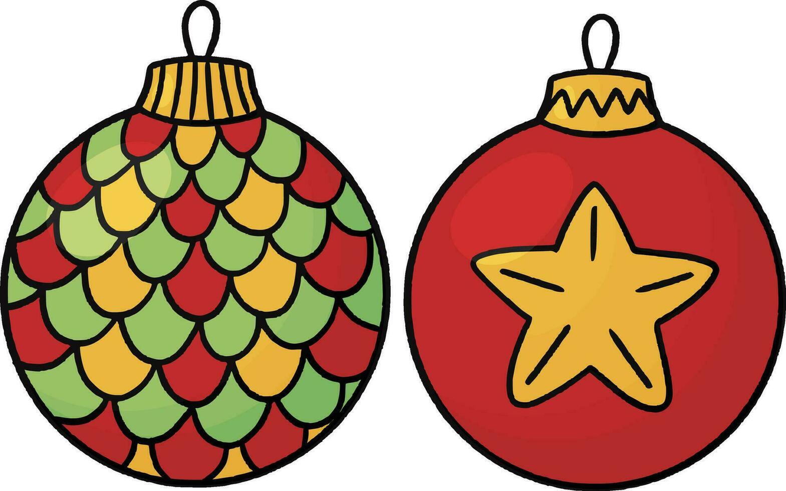 Navidad ornamento verde y rojo, dos Navidad pelotas vector