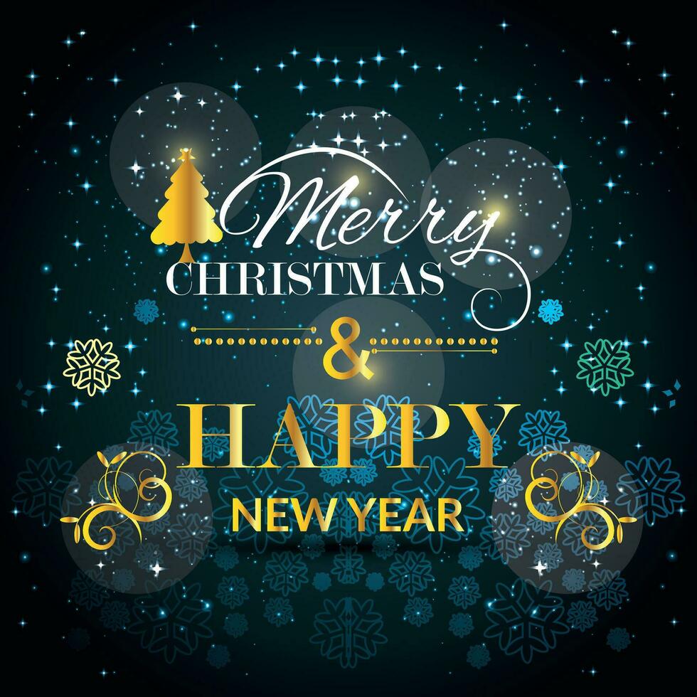 Merry Christmas and Happy New Year greeting card with Chrirstmas decorations,Vintage Christmas card with snowflakes vector