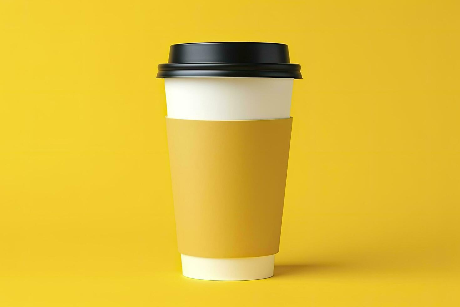 Blank coffee cup isolated on yellow background. AI Generated photo