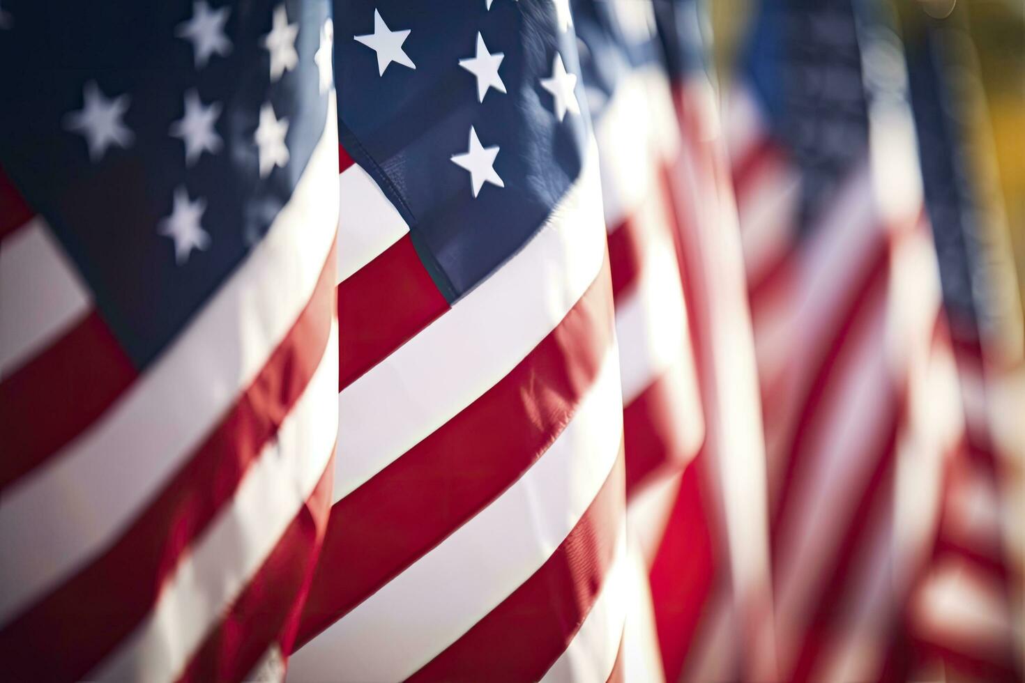 Closeup of an American flag in a row. AI Generated photo