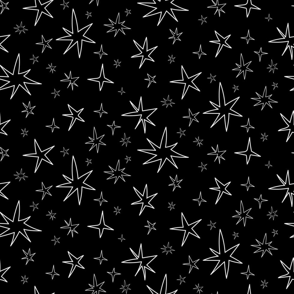 sin costura modelo con estrellas. sencillo monocromo modelo. festivo modelo con contorno estrellas. noche cielo antecedentes. bebé textura. para niños huellas dactilares para textiles, ropa, envase papel vector