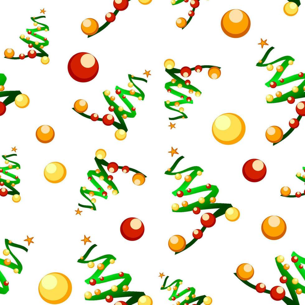 Seamless pattern, bright winter, New Year holidays, Christmas tree, christmas toys on white background vector