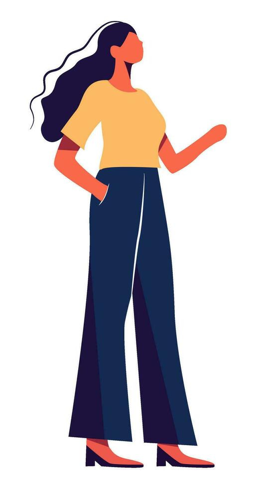 Woman standing posture with loose fit business casual wear on flower background vector in flat style