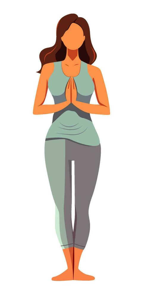 mujer haciendo yoga meditar plano vector en mental salud cuidado concepto