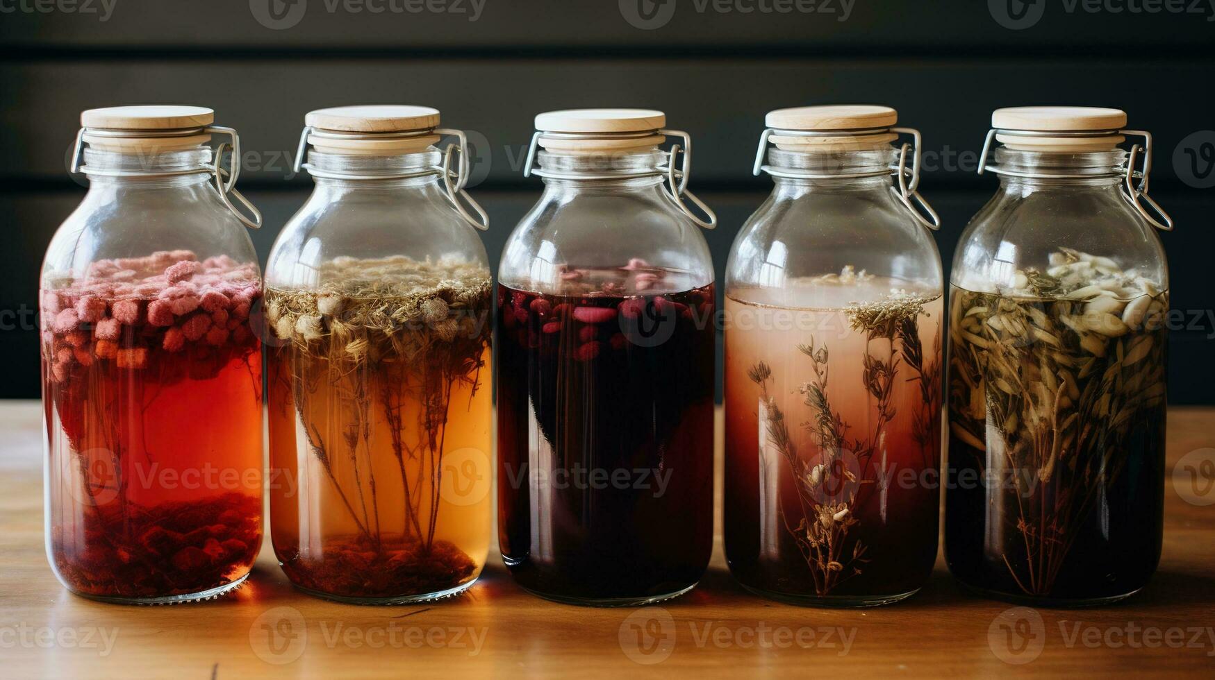 AI generated Generative AI, Homemade fermented kombucha drink, healthy tea, natural probiotic flavored drink photo