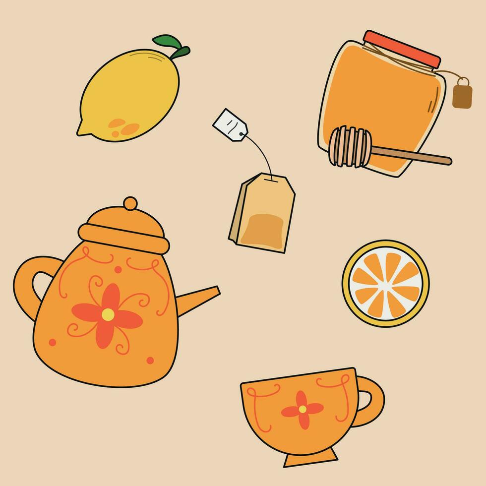 Vector set of tea items